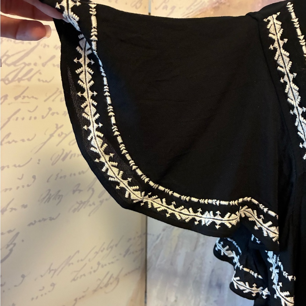 NEW Style & Co. Black Short-Sleeve Tunic Dress with White Embroidery - Picture 3 of 6
